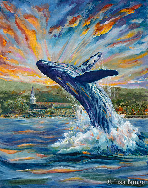 Painting of breaching humpback whale on the Big Island