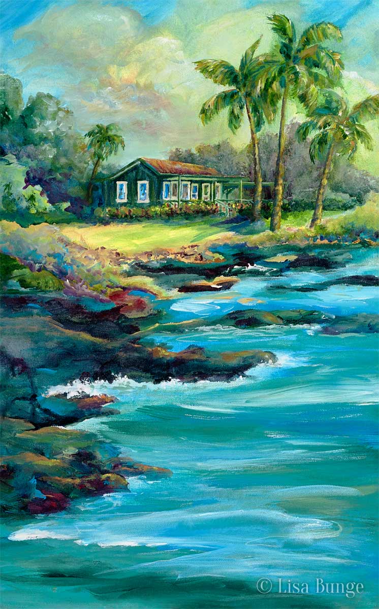 A giclee of Eva Parker Woods cottage at the Mauna Lani