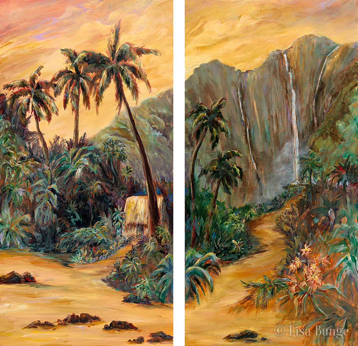 Painting of tropical beach scene in Hawaii