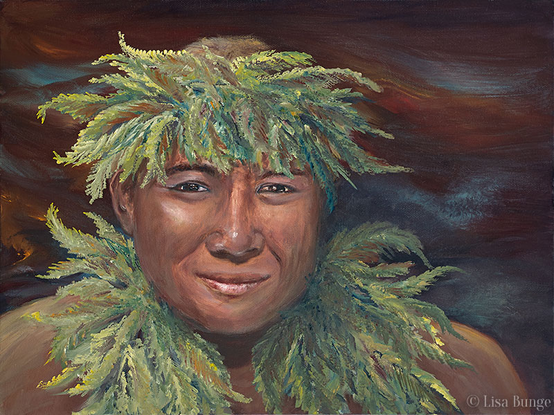 Portrait of Hawaiian man with lei