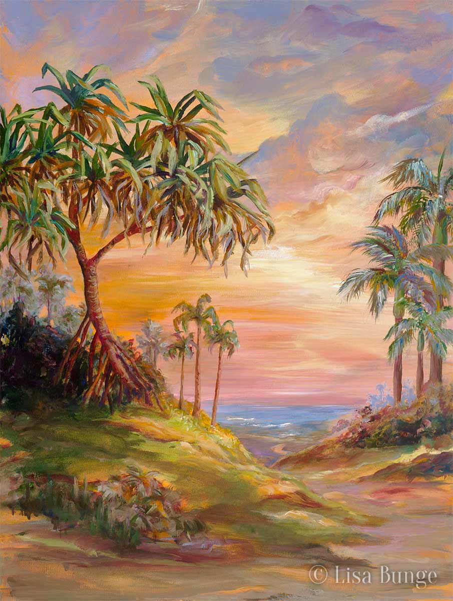 Hala trees at sunset on the beach