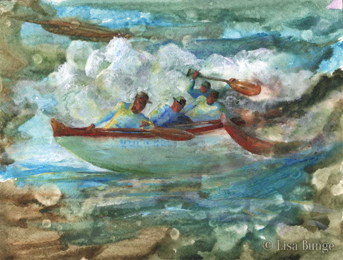 A boat crashes the waves on a beach in Hawaii